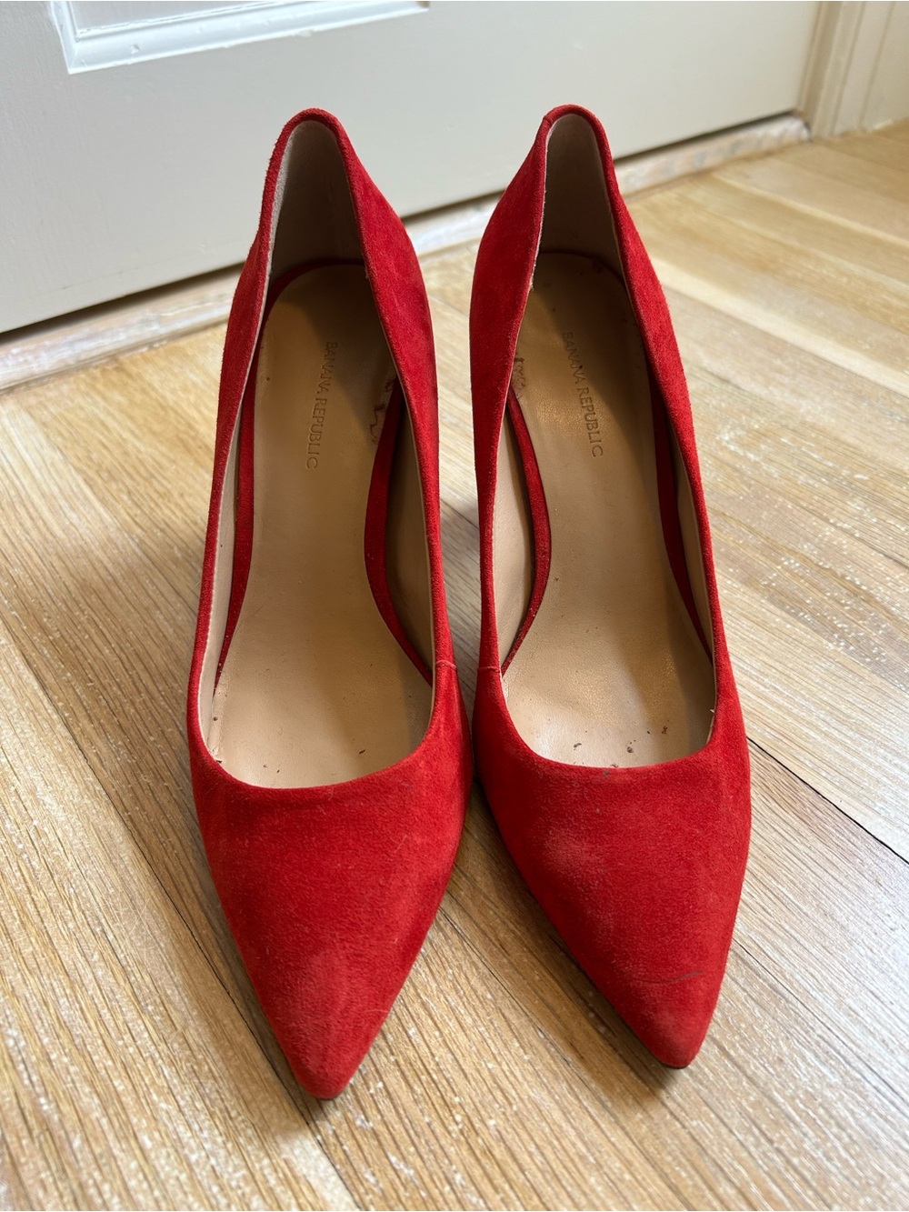 Banana Republic Red Suede Pointed-Toe, Block-Heel Pumps - Picture 3 of 6